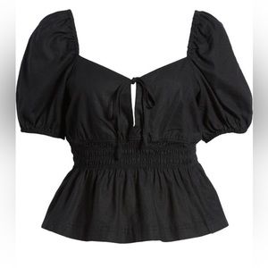 Nordstrom Treasure & Bond Black Linen Blend Peplum Top Size M, Like New